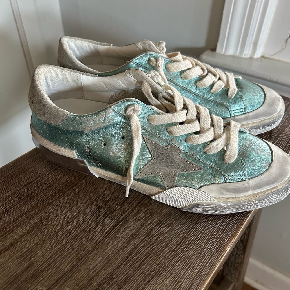 Golden Goose Shoes Sneakers Superstar metallic vintage mint teal like new - Picture 2 of 13